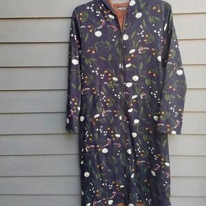 Izuria Black Floral Maxi Coat with Fuzzy Lining size XL